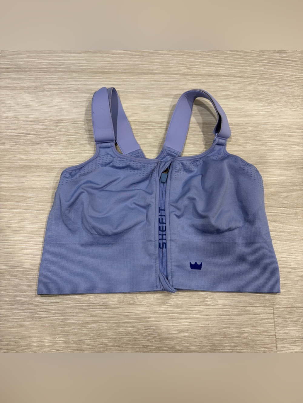 Shefit Women’s Light Blue Low Impact Padded Front-Zip Sports Bra - 1Luxe